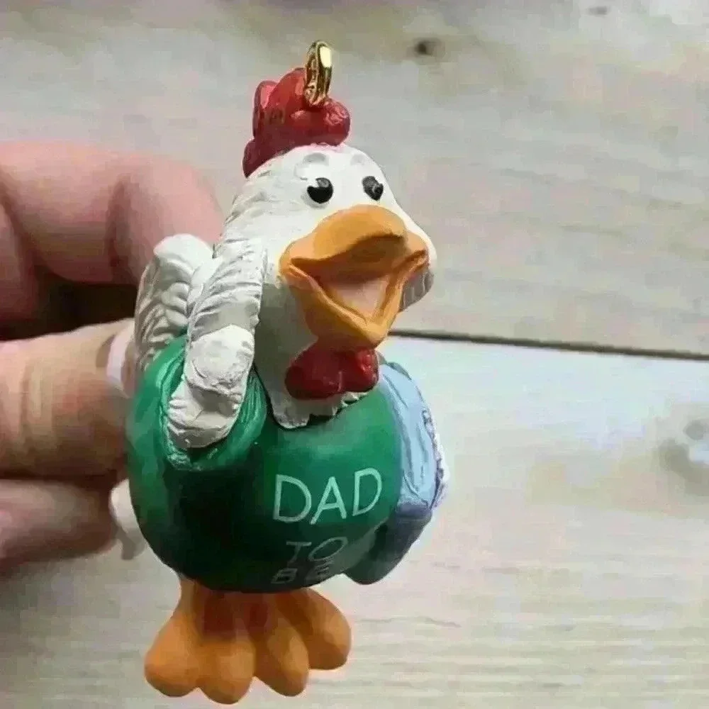 Mom & Dad To Be Hallmark Keepsake Ornament Set Hen Chicken Parents 1992